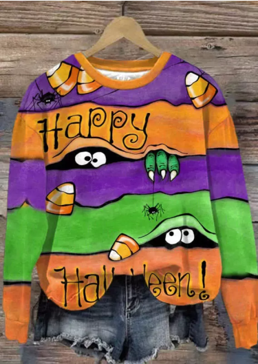  Happy Halloween Spider Color Block Sweatshirt