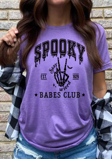 Halloween Spooky Babes Club Skeleton Hand T-Shirt Tee - Purple