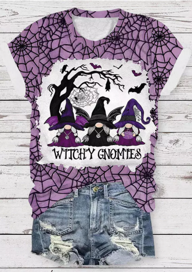 Halloween Witchy Gnomies Spider Web T-Shirt Tee - Purple