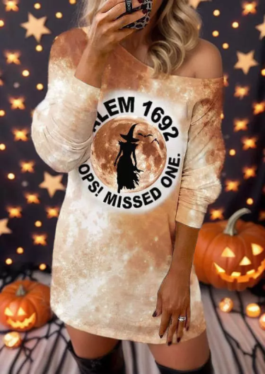 Halloween Salem 1692 Oops Missed One Witch Moon Silhouette Bat Tie Dye Sweatshirt Dress