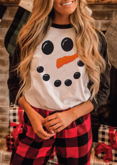 Christmas Snowman O-Neck T-Shirt Tee - Black
