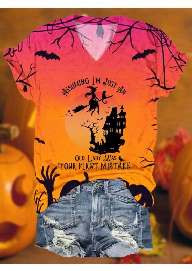 Women's Assuming I'm Just An Old Lady Halloween Witch Print T-Shirt