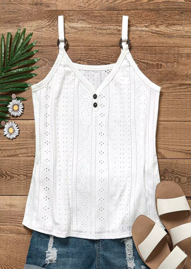 Hollow Out Button Camisole - White
