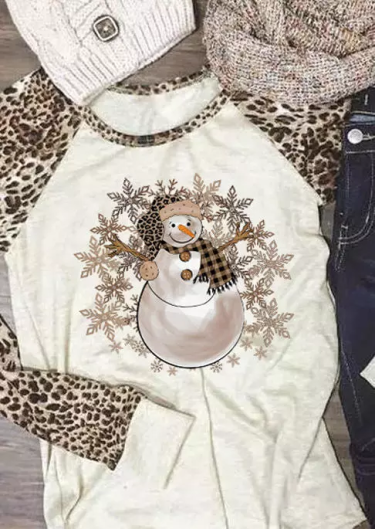 Christmas Snowman Snowflake Plaid Leopard T-Shirt Tee