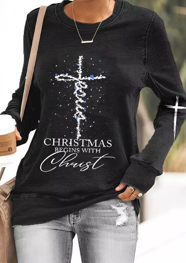 Christmas Jesus Begins With Christ Pullover Sweatshirt - Black
