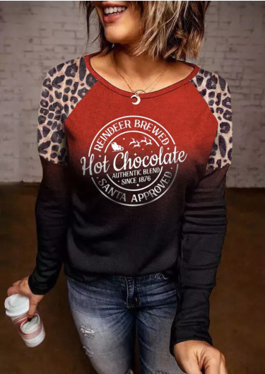 Christmas Hot Chocolate Gradient Leopard T-Shirt Tee