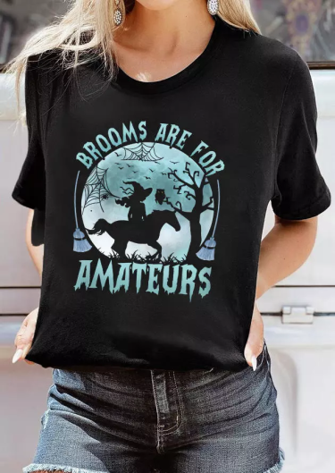 Halloween Brooms Are For Amateurs Witch T-Shirt Tee - Black