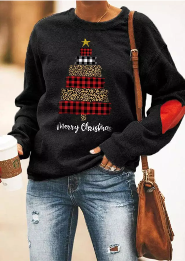 Merry Christmas Leopard Plaid Sweatshirt - Black