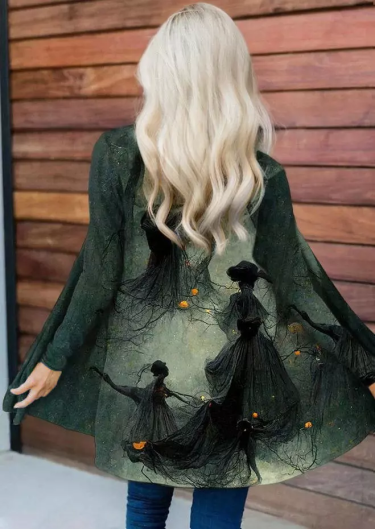 Halloween Dancing Forest Witches Long Sleeve Cardigan
