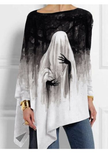 Women'S Ghost Art Print Irregular T-Shirt