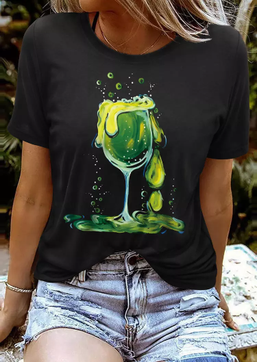 Halloween Happy Hour Wine Glass T-Shirt Tee - Black