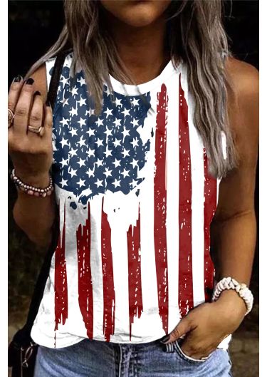 American Flag Striped Round Neck Shift Casual Tank Tops