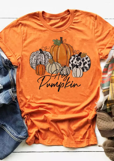 Hey Pumpkin Leopard Cow T-Shirt Tee - Orange