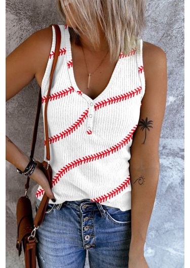 Baseball Knitted Texture Graphic V Neck Shift Casual Tank Tops
