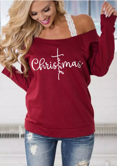 Christmas Faith Sweatshirt without Lace Camisole - Burgundy