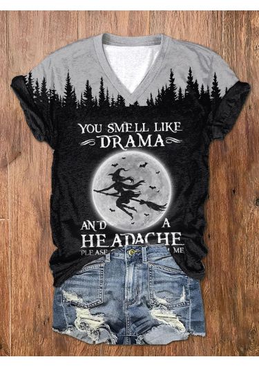 Women's Halloween You Smell Like Drama And A Headache Print T-Shirt