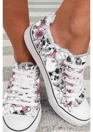 Skull Floral Daily Casual Flats Canvas Shoes