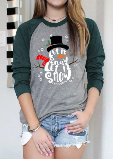 Christmas Let It Snow Snowman T-Shirt Tee - Gray