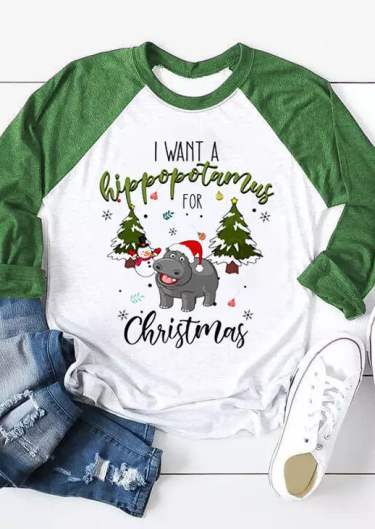I Want A Hippopotamus For Christmas T-Shirt Tee - White