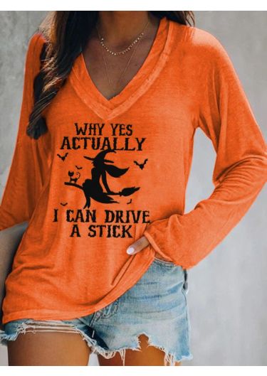 Women's Halloween Why Yes Actually I Can drive A Stick Casual V-Neck Long-Sleeve T-Shirt