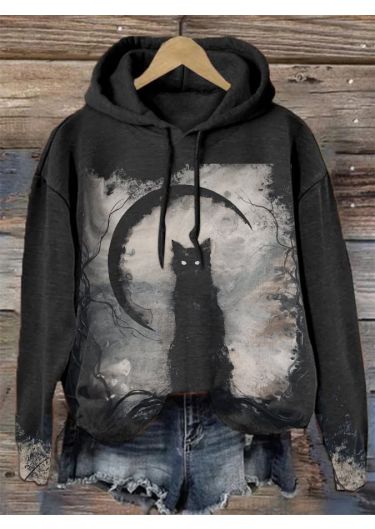 Halloween Vintage Cat Drawstring Sweatshirt