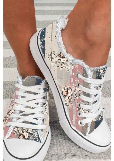 Stitching Floral Graphic Daily Canvas Shoes