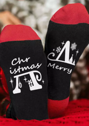 Merry Christmas Snowflake Crew Socks - Black