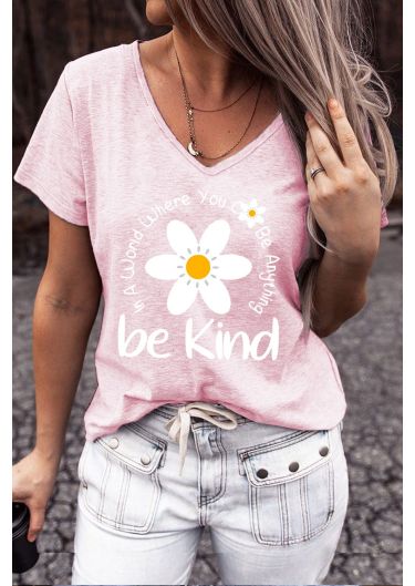 Floral None V Neck Casual T-Shirts
