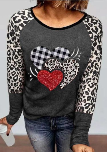 Valentine Leopard Plaid Heart Glitter T-Shirt Tee