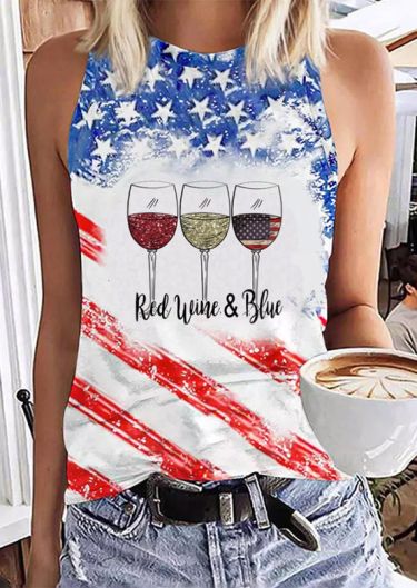 American Flag Red Wine & Blue Glitter Tank