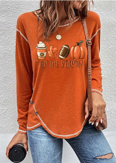 Tis The Season Pumpkin Soccer Maple Leaf Coffee T-Shirt Tee - Orange