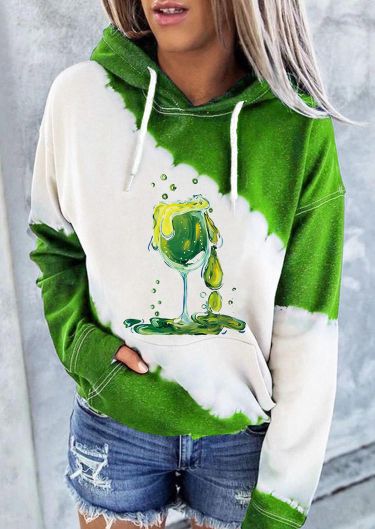 Halloween Happy Hour Wine Glass Gradient Hoodie - Green