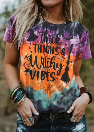 Halloween Thick Thighs & Witch Vibes Tie Dye T-Shirt Tee