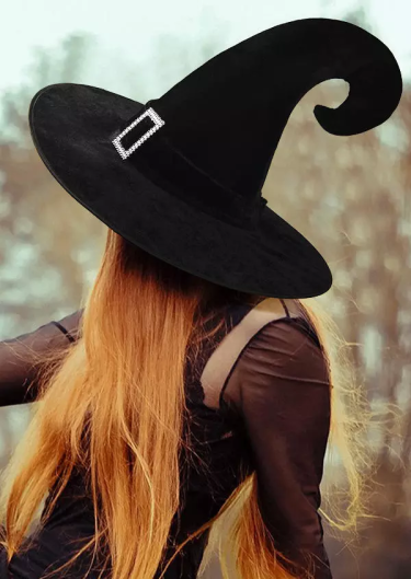 Halloween Rhinestone Witch Hat - Black