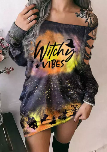 Halloween Witchy Vibes Tie Dye Cut Out Mini Dress
