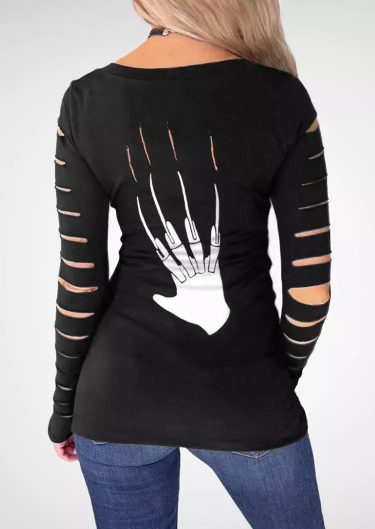    Halloween One Two He's Coming For Hand Cut Out Blouse - Black
