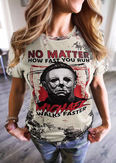 Halloween No Matter How Fast You Run Bleached T-Shirt Tee