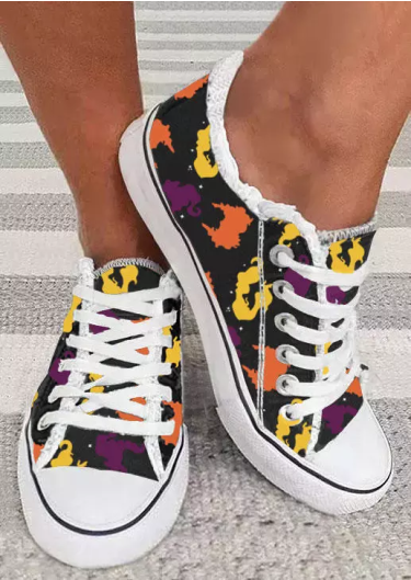 Halloween Witch Sisters Frayed Lace Up Flat Sneakers