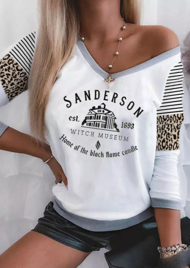 Halloween Home Of The Black Flame Candle Leopard Striped Sweatshirt - White