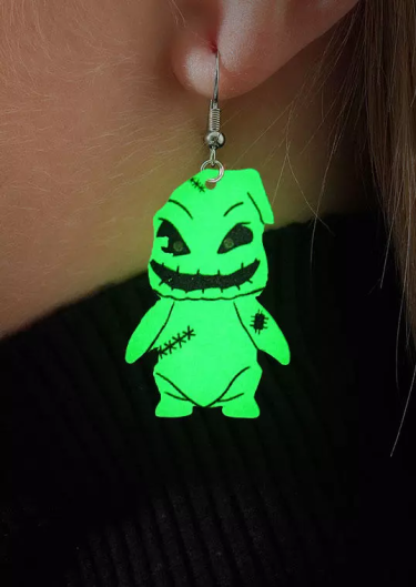 Halloween Luminous Devil Acrylic Earrings - Green