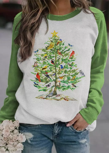  Discount Christmas Tree Bird Star Sweatshirt - Light Green