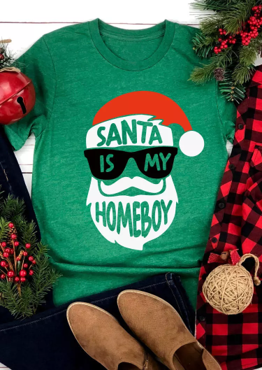 Santa Is My Homeboy Hat T-Shirt Tee - Green