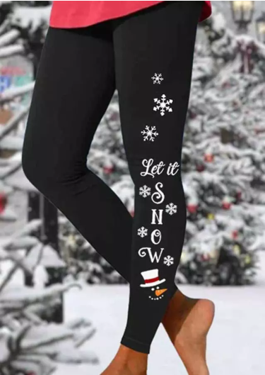 Let It Snow Snowflake Leggings - Black