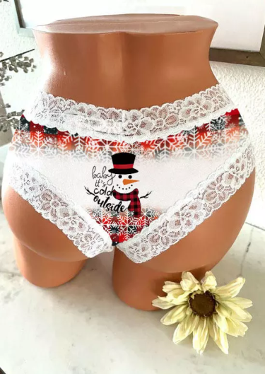 Christmas Baby It's Cold Outside Snowman Lace Splicing Plaid Panties