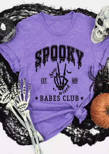 Halloween Spooky Babes Club Skeleton Hand T-Shirt Tee 