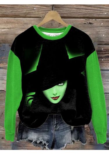 Women'S Halloween Witch Print Long Sleeve Sweatshirt