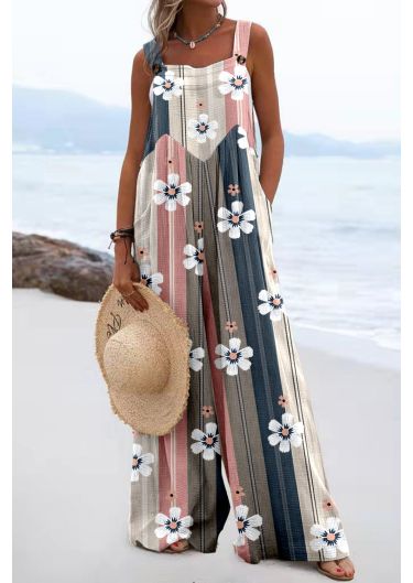 Floral Striped Shift Casual Jumpsuits
