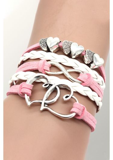 Pink Heart Hand Knitting Bracelet