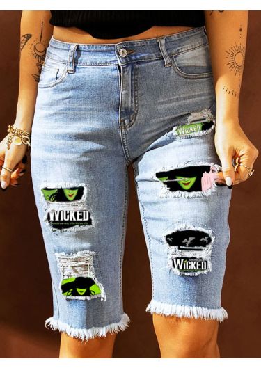 MID-RISE RIPPED PATCHES DENIM BERMUDA SHORTS