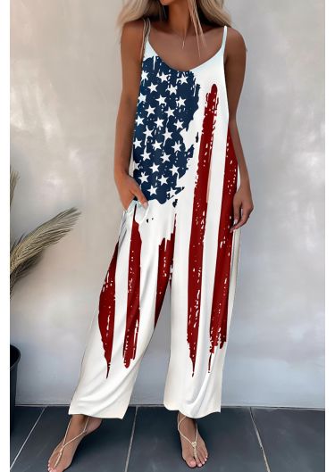 American Flag Striped Casual Jumpsuits